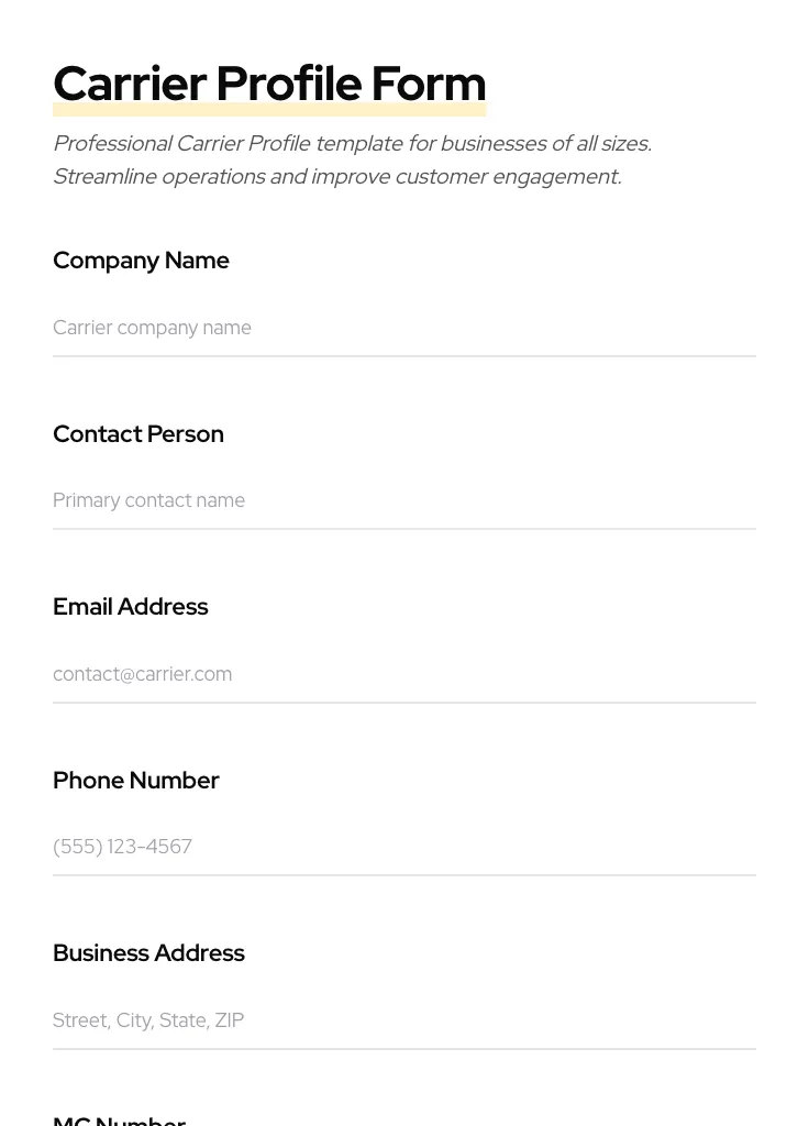Carrier Profile preview