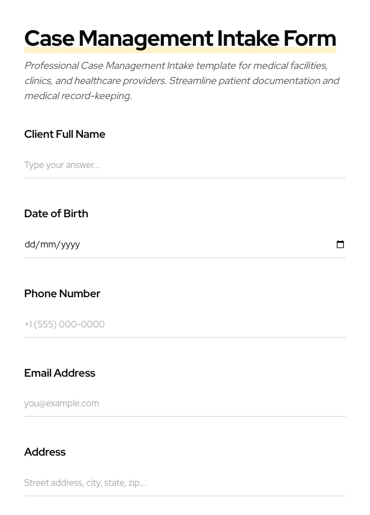 Case Management Intake preview