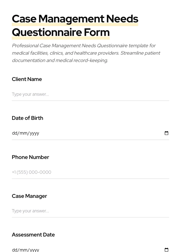 Case Management Needs Questionnaire preview