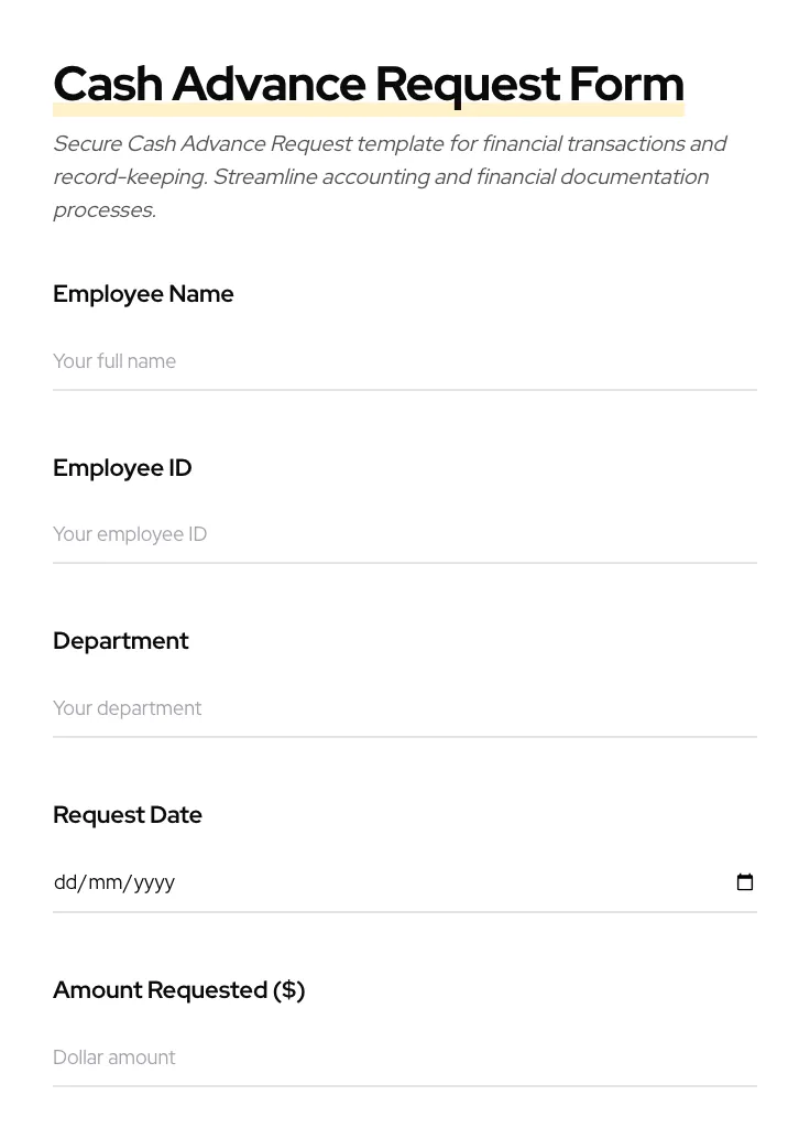 Cash Advance Request preview