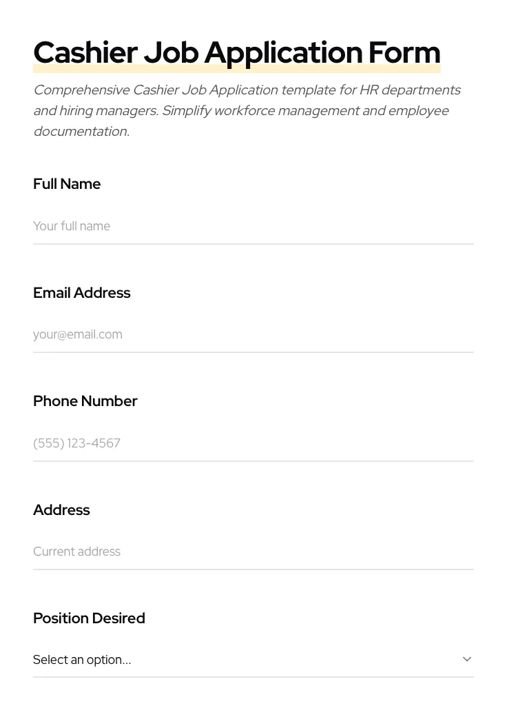 Cashier Job Application preview