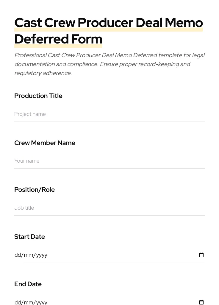 Cast Crew Producer Deal Memo Deferred preview
