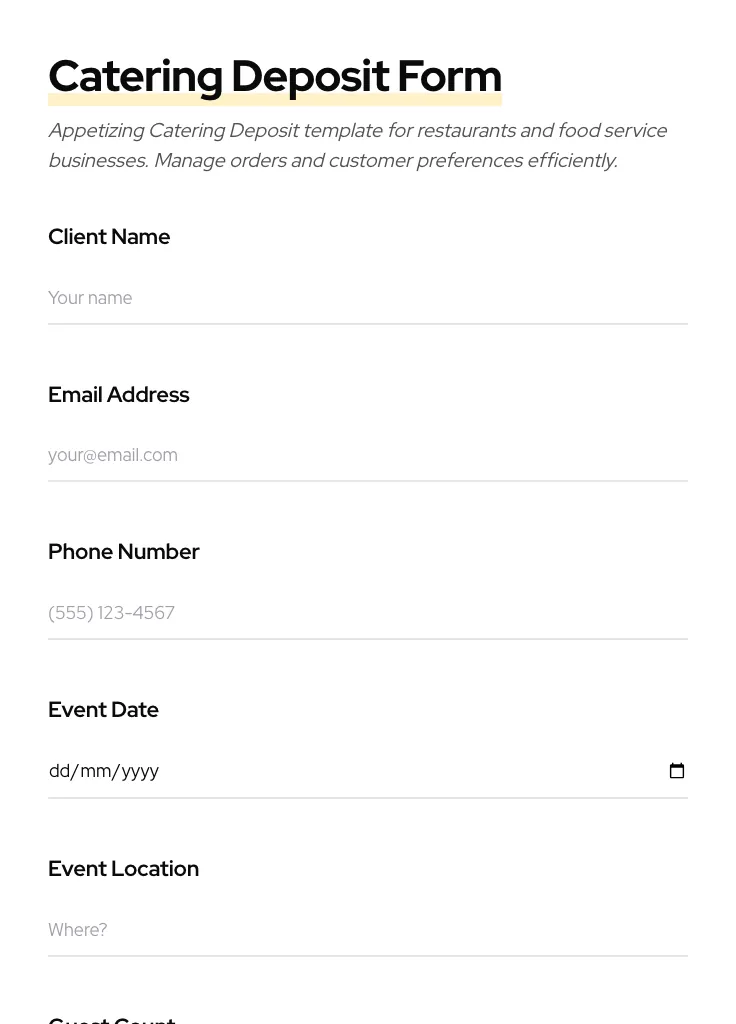 Catering Deposit preview
