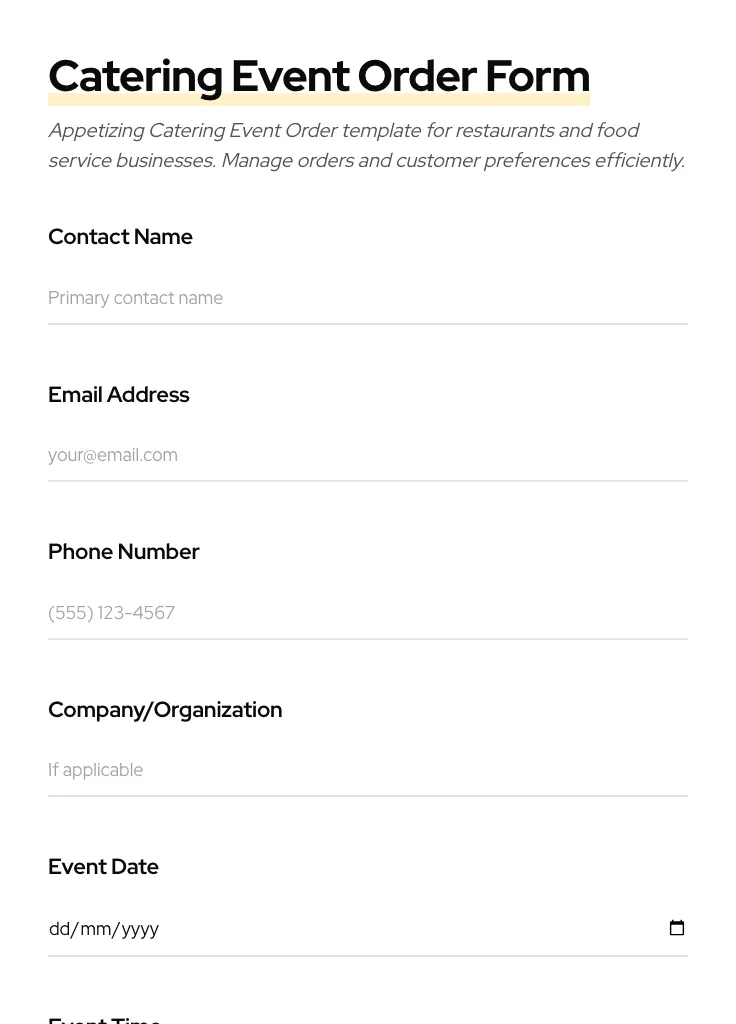 Catering Event Order preview