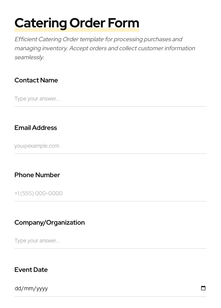 Catering Order preview