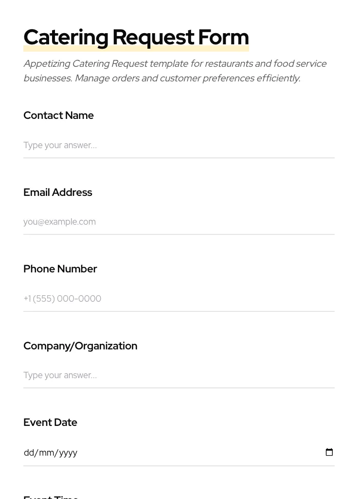 Catering Request preview