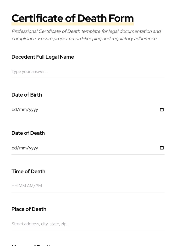 Certificate of Death preview