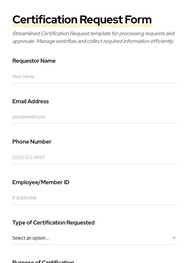 Certification Request preview