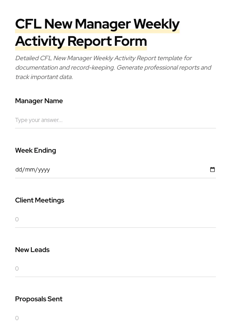 CFL New Manager Weekly Activity Report preview