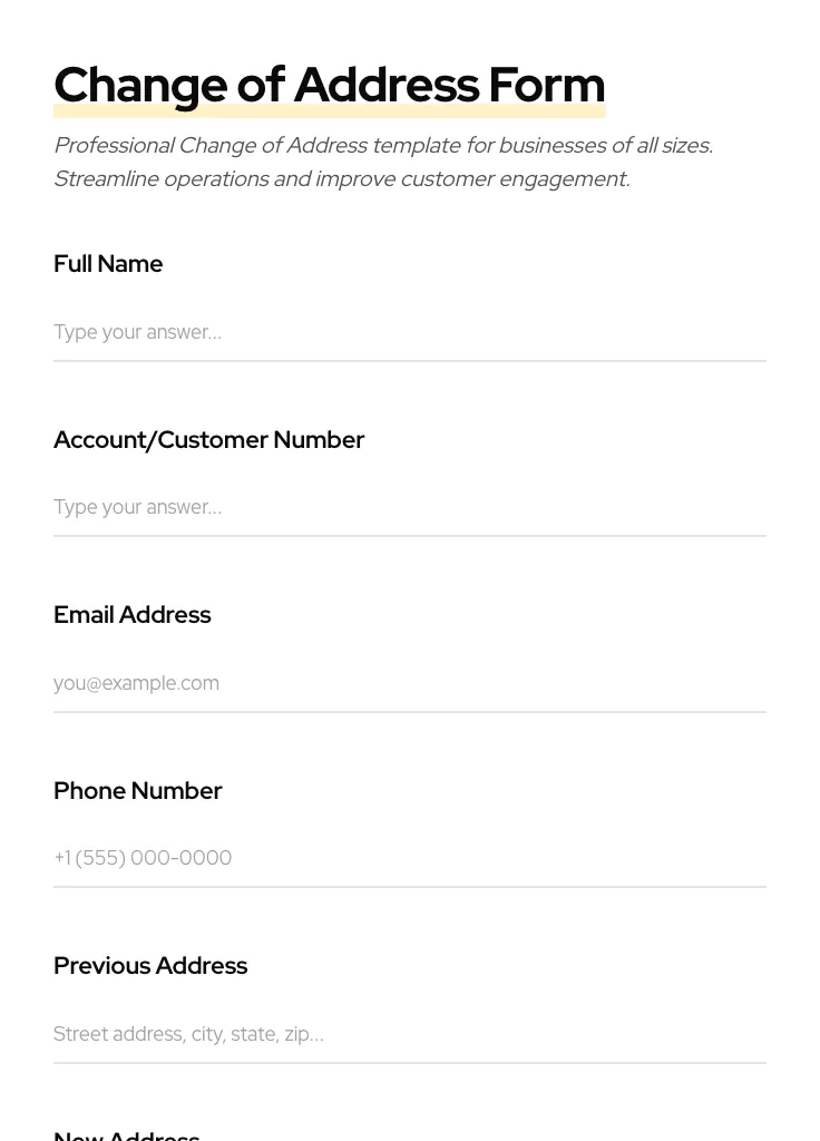 Change of Address preview