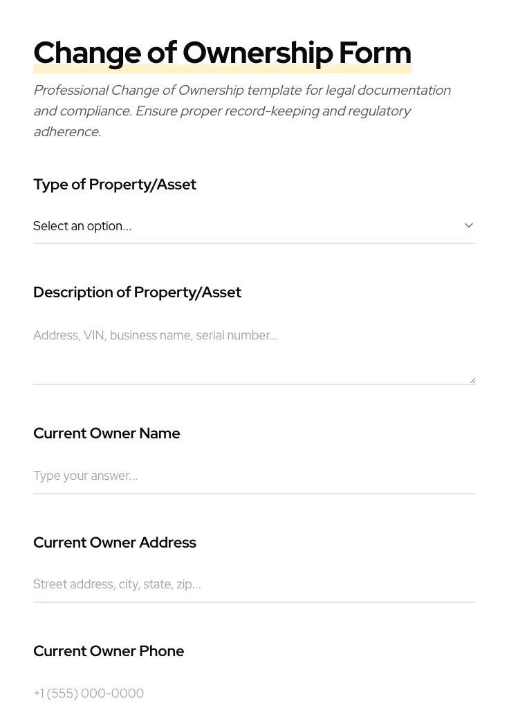 Change of Ownership preview