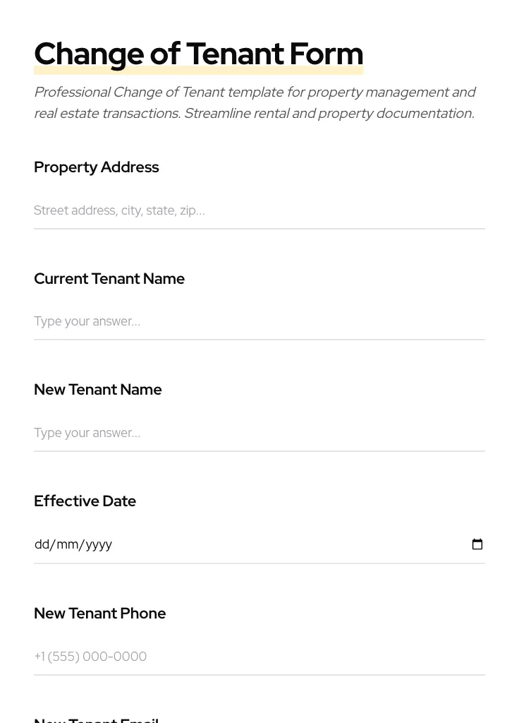 Change of Tenant preview