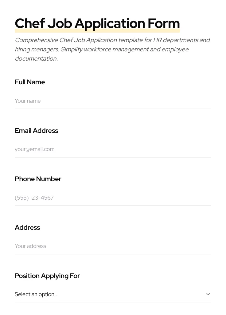 Chef Job Application preview