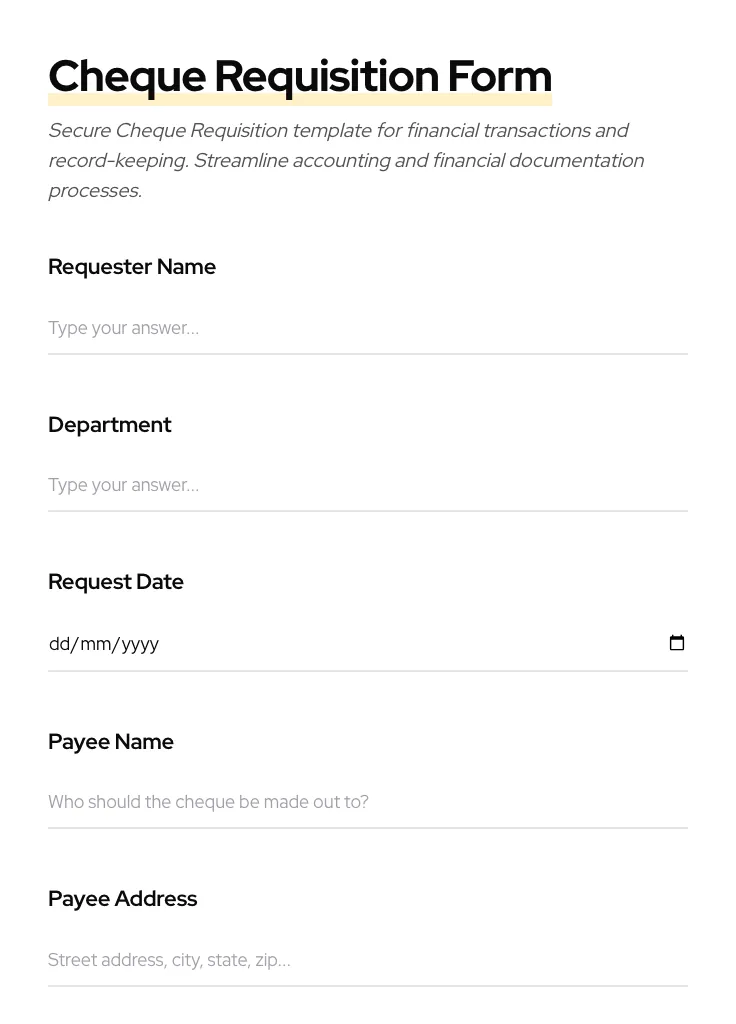 Cheque Requisition preview