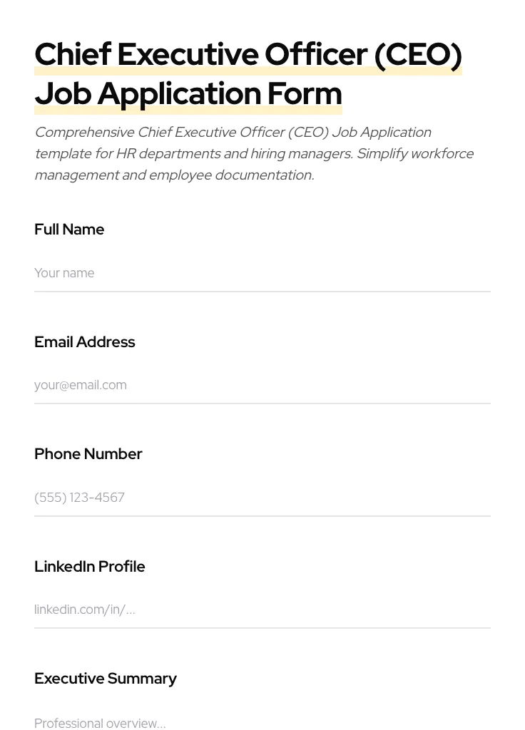 Chief Executive Officer (CEO) Job Application preview