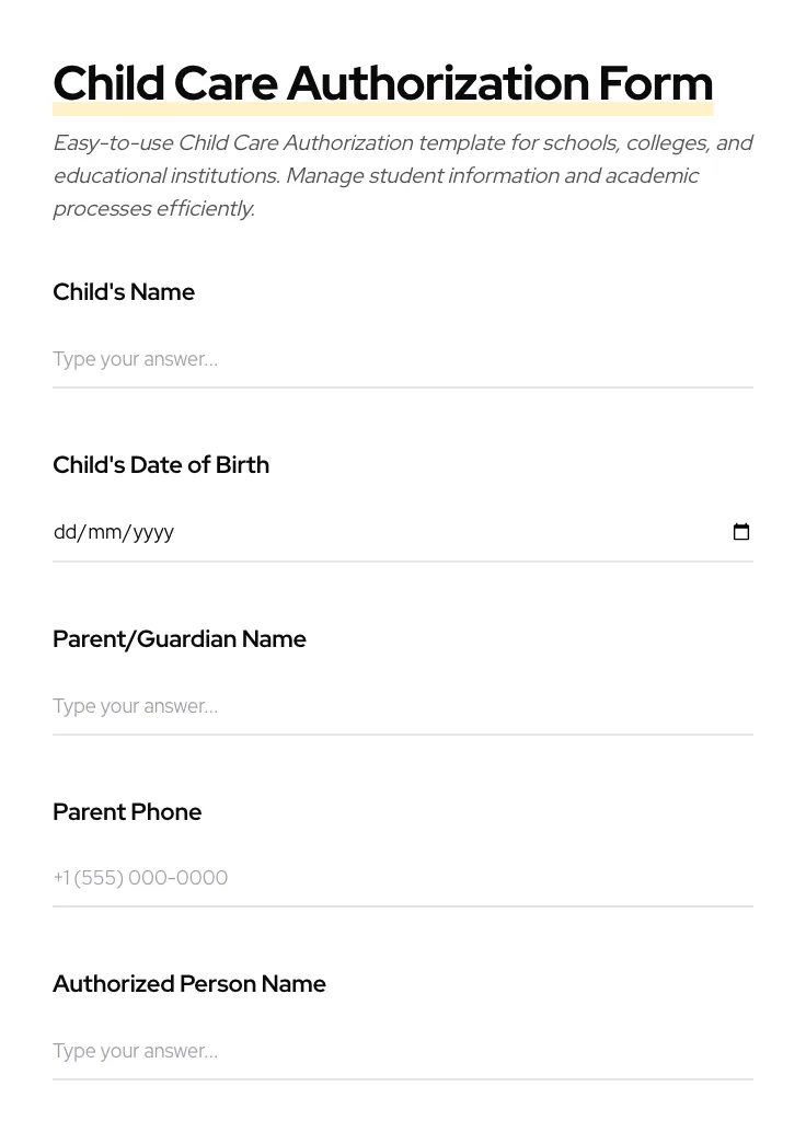 Child Care Authorization preview