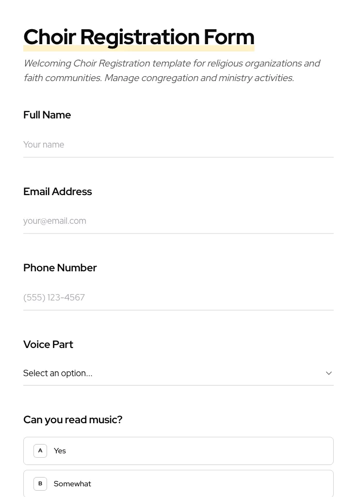 Choir Registration preview
