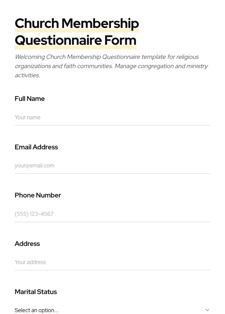 Church Membership Questionnaire preview