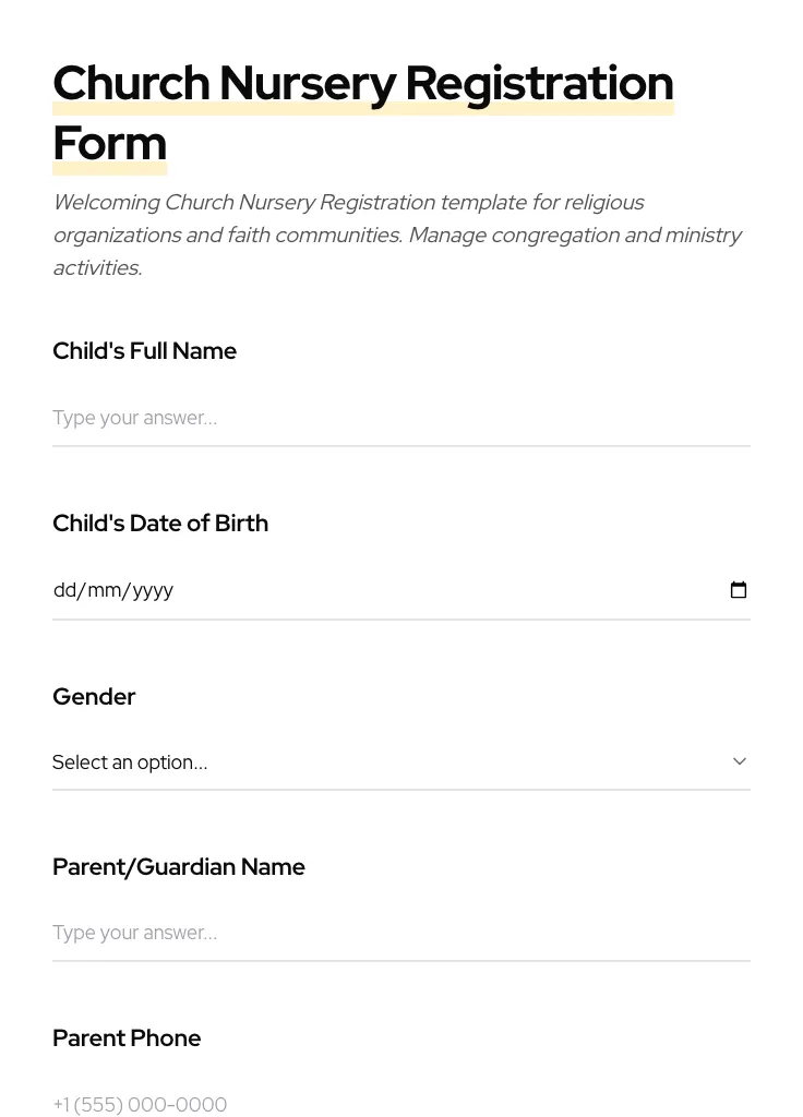 Church Nursery Registration preview