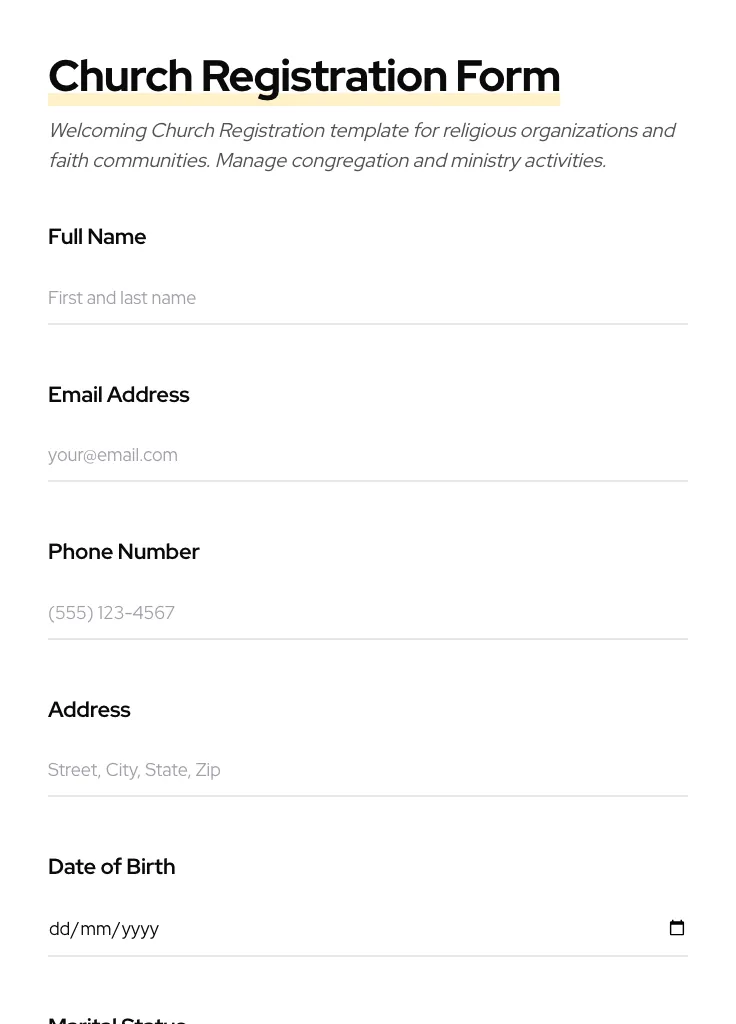 Church Registration preview