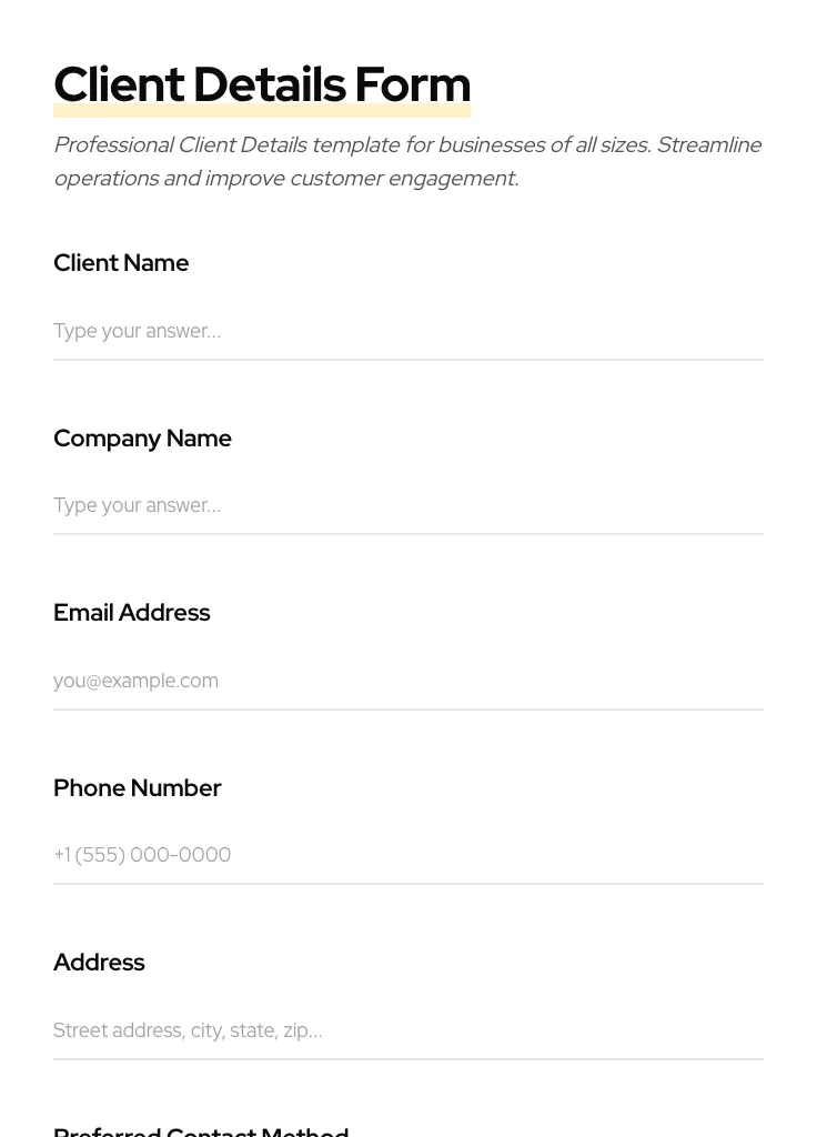 Client Details preview