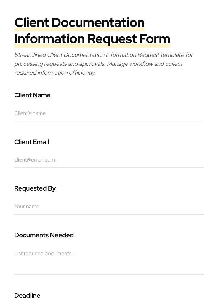 Client Documentation Information Request preview