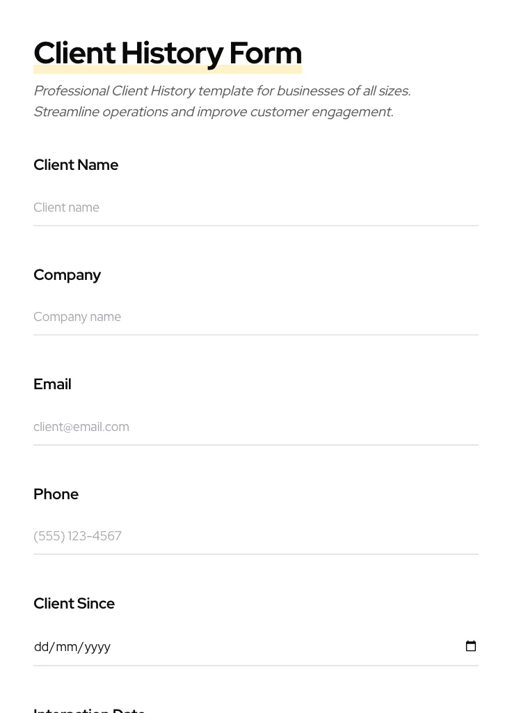Client History preview