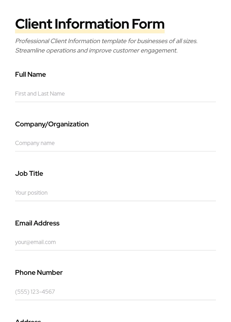 Client Information preview