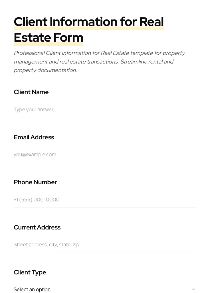 Client Information for Real Estate preview