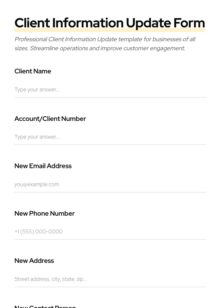 Client Information Update preview