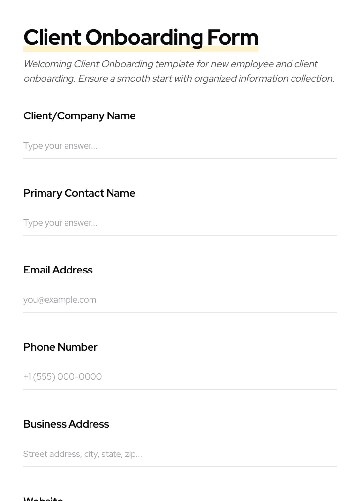 Client Onboarding preview