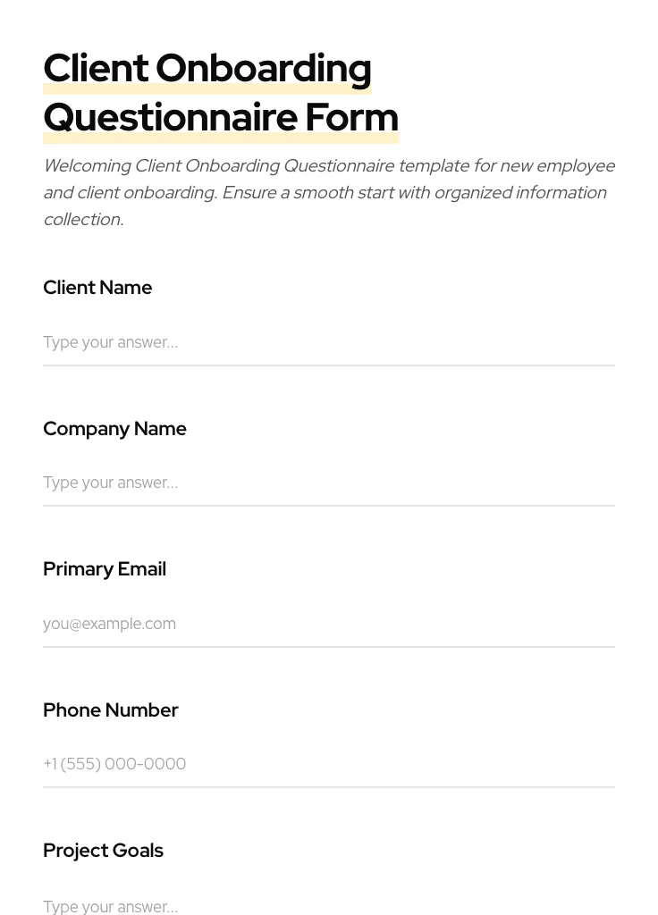 Client Onboarding Questionnaire preview