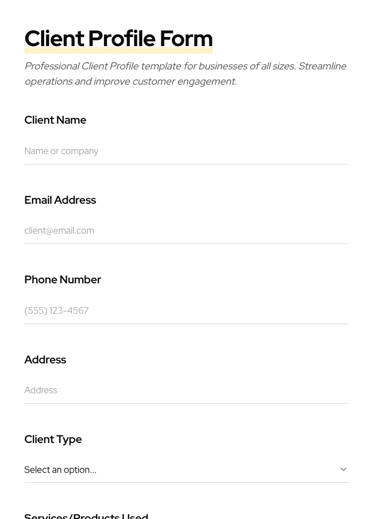 Client Profile preview