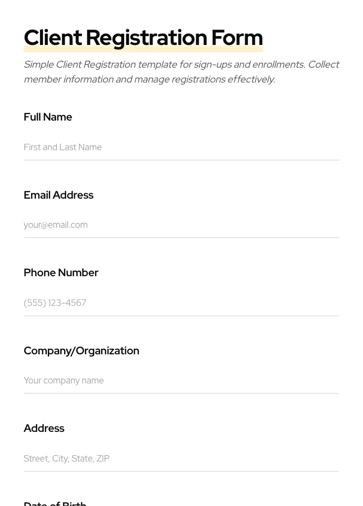 Client Registration preview