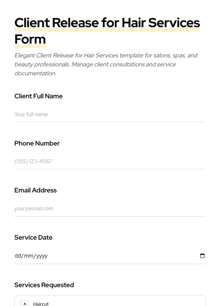 Client Release for Hair Services preview