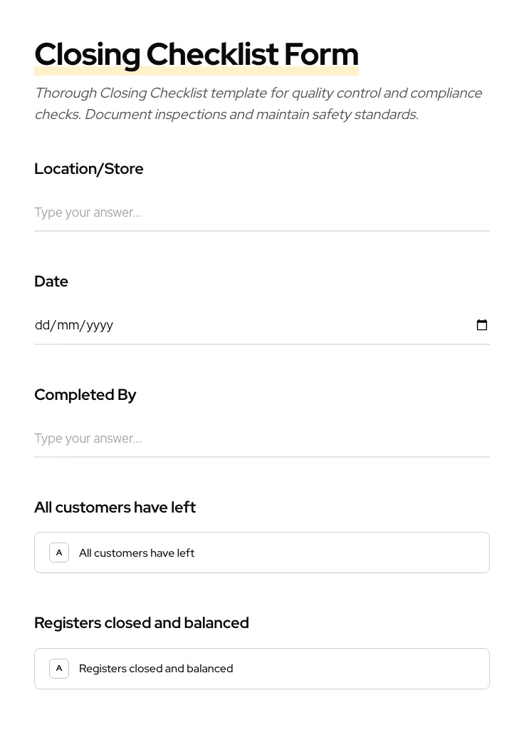 Closing Checklist preview