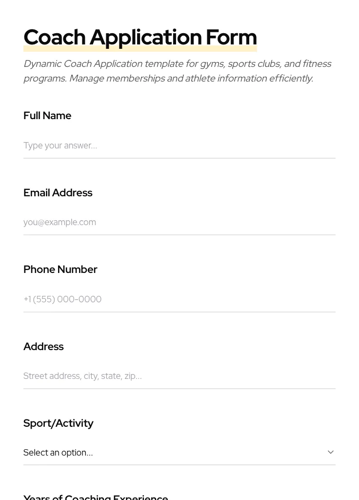 Coach Application preview
