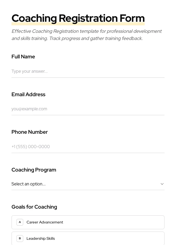 Coaching Registration preview
