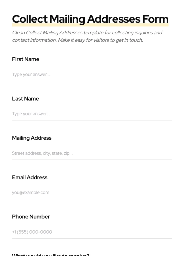 Collect Mailing Addresses preview