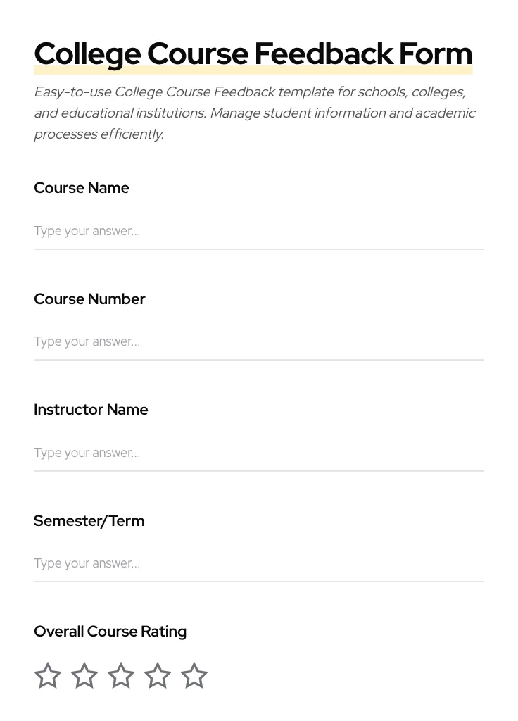 College Course Feedback preview