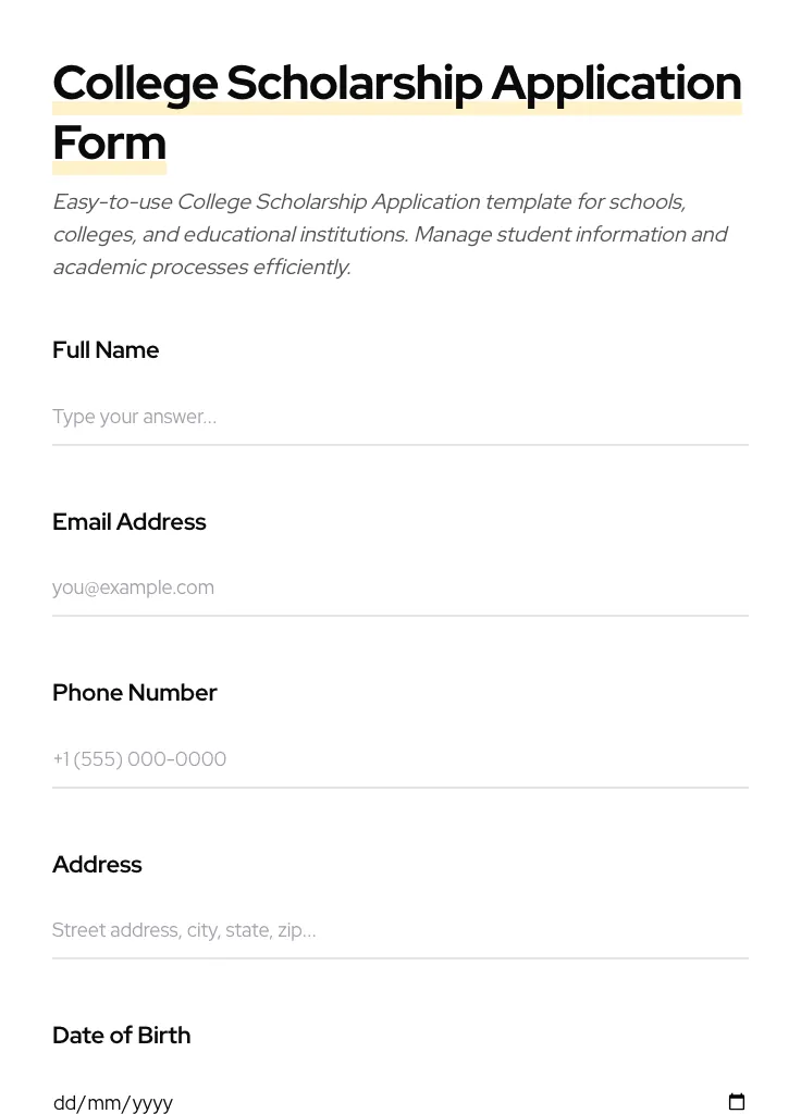 College Scholarship Application preview