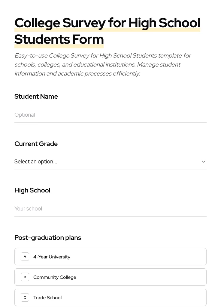 College Survey for High School Students preview
