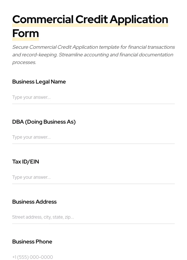 Commercial Credit Application preview