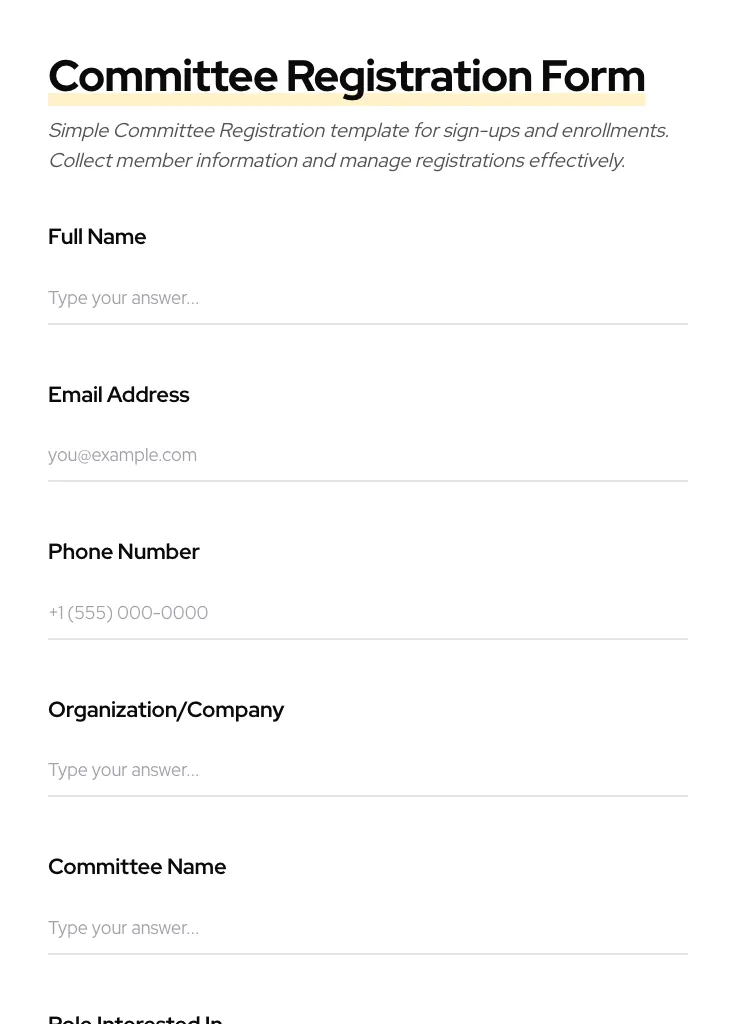 Committee Registration preview