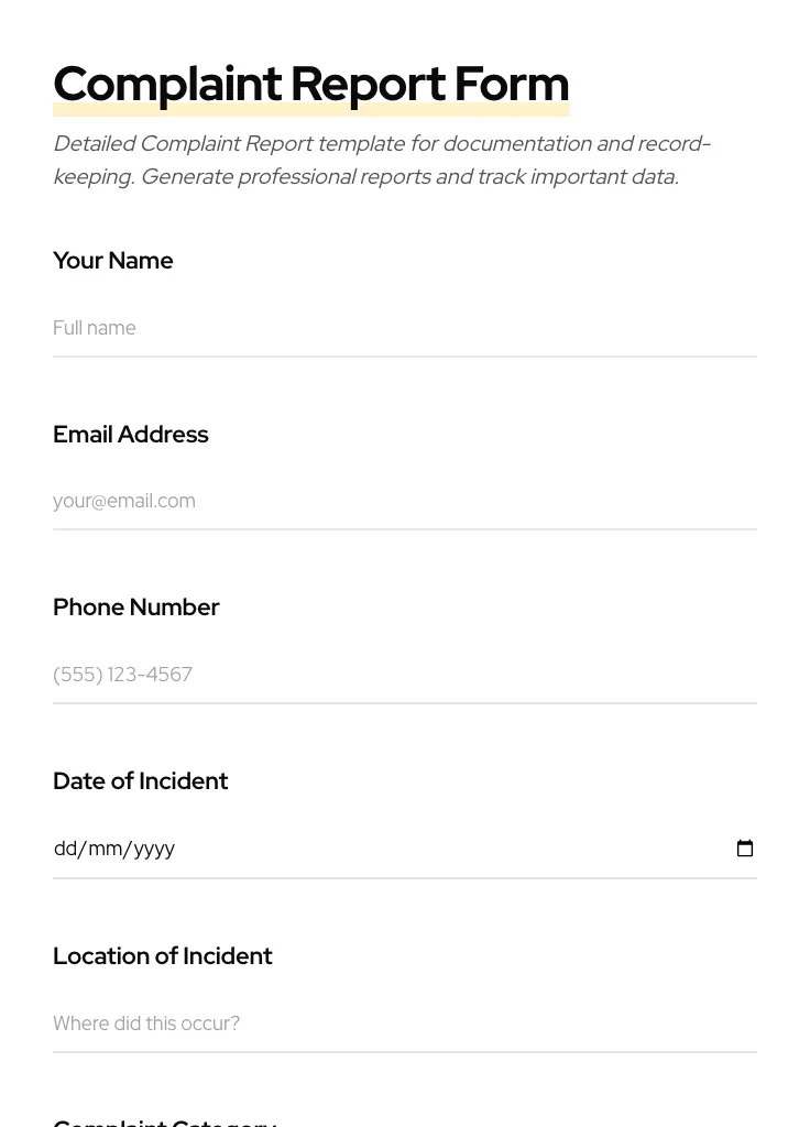 Complaint Report preview