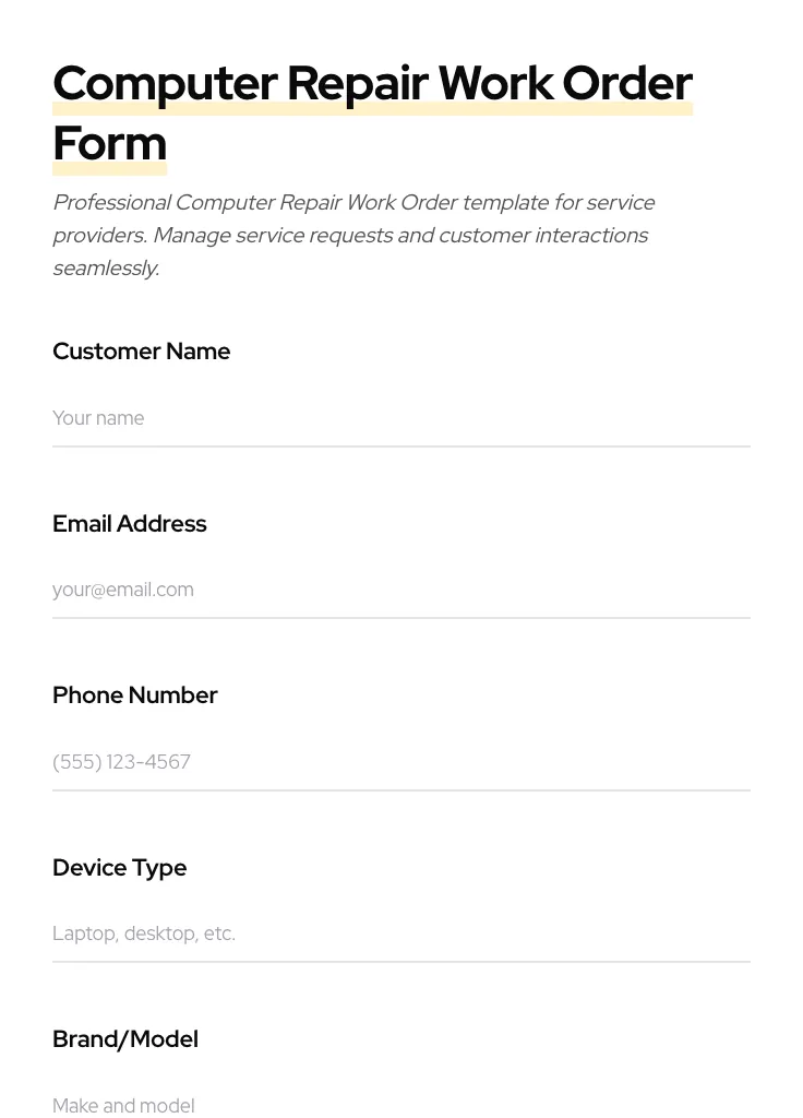 Computer Repair Work Order preview