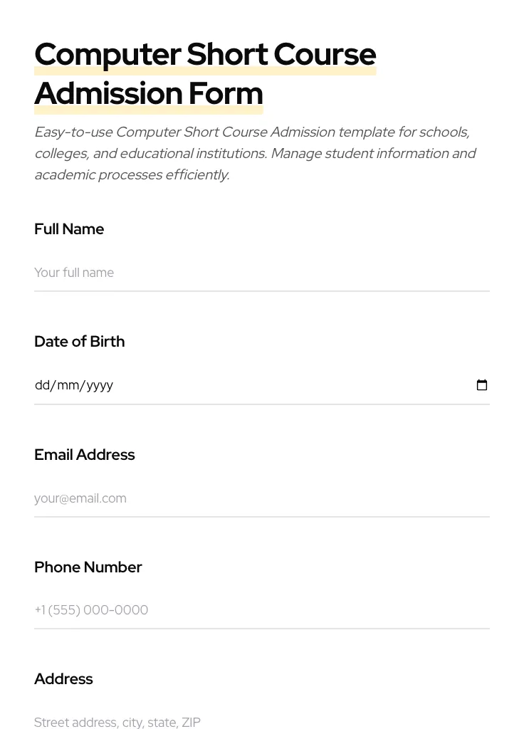 Computer Short Course Admission preview