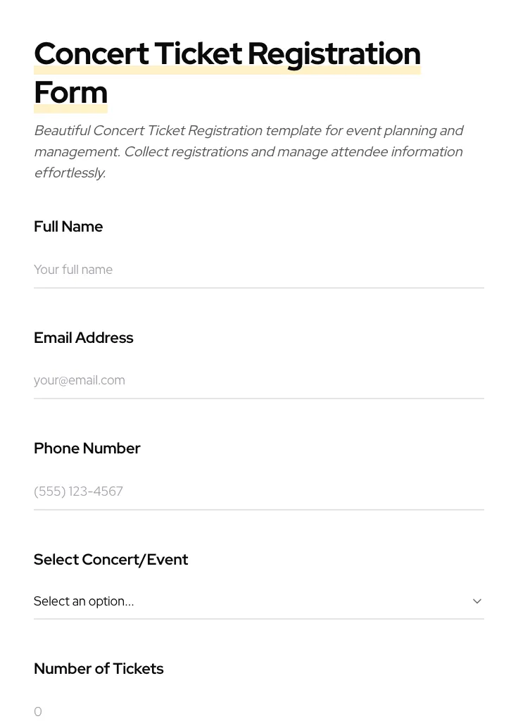 Concert Ticket Registration preview