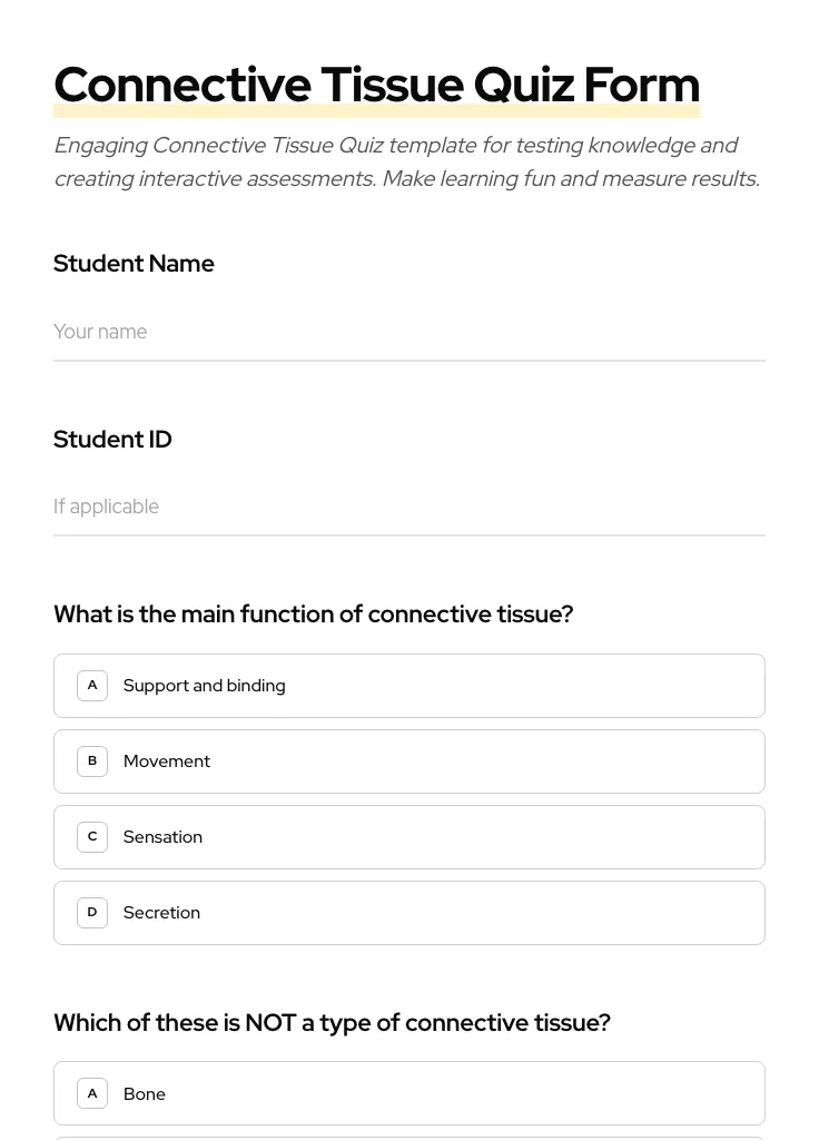 Connective Tissue Quiz preview