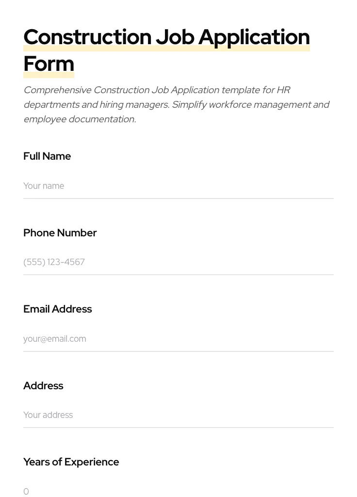 Construction Job Application preview